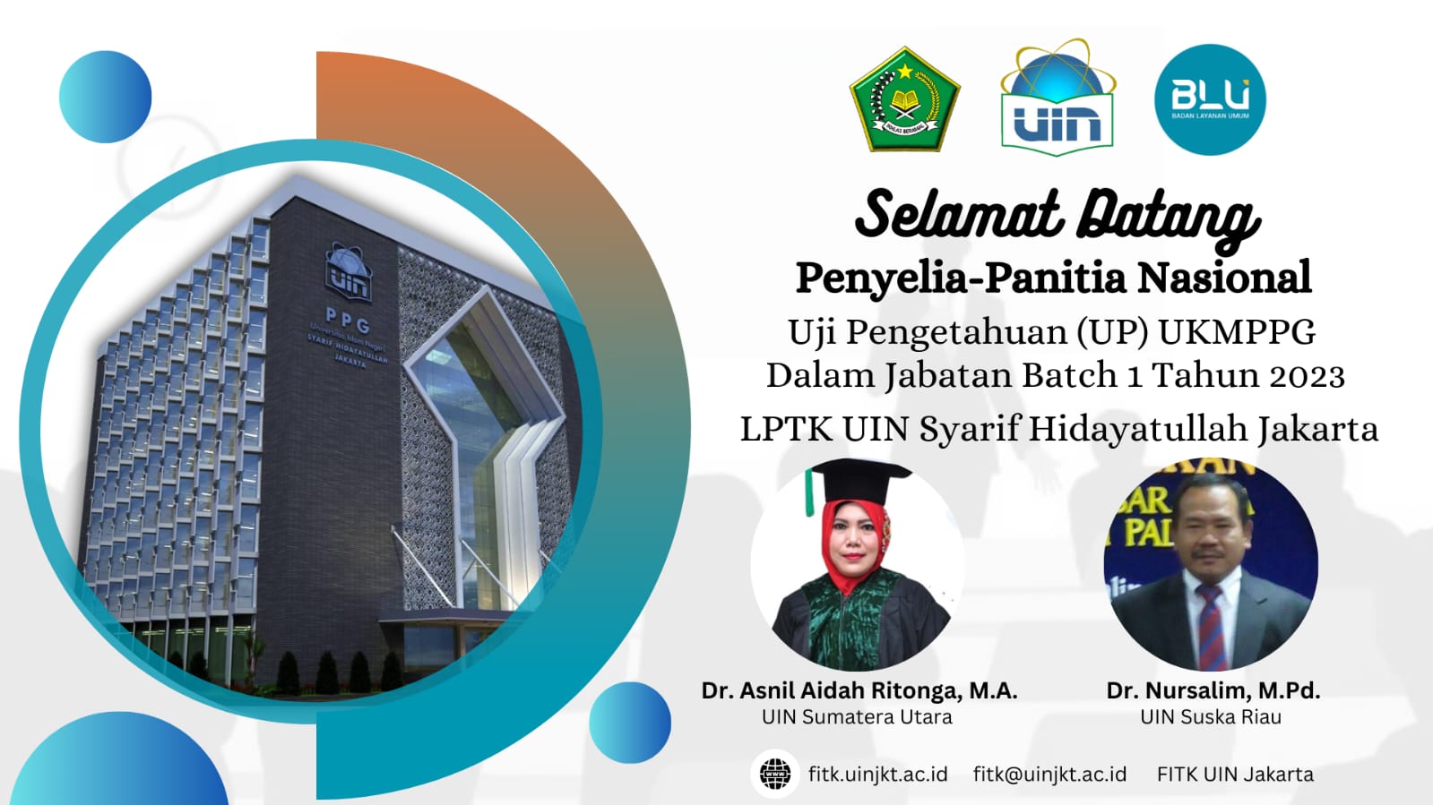 Salah seorang dosen Universitas Islam Negeri Sumatera Utara (UINSU) Dr. Asnil Aidah Ritonga, MA ditunjuk menjadi penyelia Uji Pengetahuan (UP) Uji Kompetensi Mahasiswa Pendidikan Profesi Guru (UKMPPG). Kegiatan ini berlangsung di UIN Syarif Hidayatullah Jakarta. Acara yang terlaksana pada Jumat-Minggu (08-10 September 2023) itu berlangsung dengan kondusif dan berjalan dengan lancar. Sebelum dilaksanakan ujian pengetahuan tersebut, tepatnya pada hari Jumat dilakukan briefing terlebih dahulu di hotel Grand Whiz Poins Sumatupang, jalan R.A. Kartini No. 1 Lebak Bulus Poins Square Jakarta Kegiatan tersebut dimulai dengan sambutan dari Dekan FITK UIN Syarif Hidayatullah Jakarta, kemudian dilanjutkan sambutan dari Kaprodi PPG FITK UIN Syarif Hidayatullah Jakarta. Setelah itu barulah Dr. Asnil Aidah Ritonga, MA sebagai penyelia penyampaian materinya. Pada kegiatan itu, peserta terlebih dahulu masuk ke aplikasi SEB 30 menit sebelum ujian dimulai. Jumlah peserta didik yang hadir di ruangan zoom sebanyak 1758 orang yang terdiri dari first taker sejumlah 1451 orang dan retaker 307 orang. Pengawas telah memastikan bahwa semua peserta telah connect pada aplikasi ujian. Pelaksanaan ujian di UIN Syarif Hidayatullah Jakarta dilaksanakan sebanyak 2 sesi. Sesi pertama dilaksakana pada pukul 07.30-12.00 WIB, sedangkan sesi kedua pada pukul 11.30-16.30 WIB.